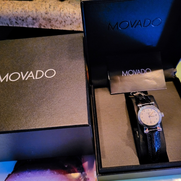 Movado Silver Dial with Black Leather Strap